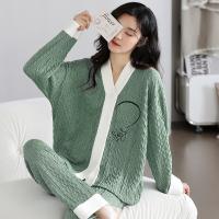 Cotton Women Pajama Set & two piece & loose & breathable Solid green Set