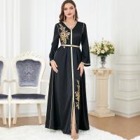 Polyester Waist-controlled & Slim & front slit Middle Eastern Islamic Muslim Dress Solid black PC