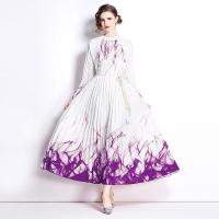 Polyester Slim One-piece Dress large hem design printed floral : PC