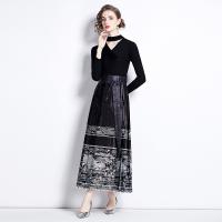 Polyester Slim One-piece Dress floral black PC