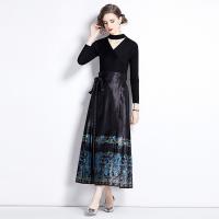 Polyester Slim Two-Piece Dress Set & two piece floral black Set