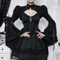 Polyester Slim Women Long Sleeve Blouses & hollow black PC