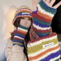 Acrylic Hat and Glove Set with small bag & three piece & thermal knitted striped multi-colored : Set