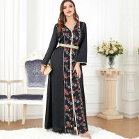 Polyester front slit Middle Eastern Islamic Muslim Dress & floor-length & loose embroidered shivering PC