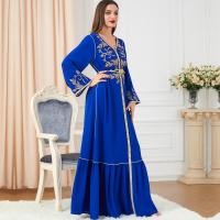 Polyester Slim Middle Eastern Islamic Muslim Dress & floor-length & loose embroidered PC