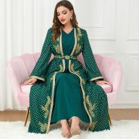 Polyester Middle Eastern Islamic Muslim Dress slimming & two piece & floor-length embroidered Solid green Set