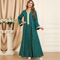 Polyester Soft Middle Eastern Islamic Muslim Dress large hem design & slimming green PC