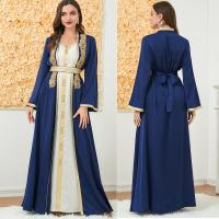 Polyester Soft Middle Eastern Islamic Muslim Dress slimming & two piece patchwork Solid Set