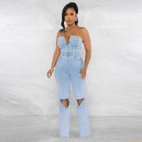 Polyester Long Jumpsuit & loose & tube blue PC