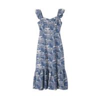 Baumwolle Einteiliges Kleid, Gedruckt, Blau,  Stück