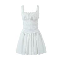 Baumwolle Einteiliges Kleid, Patchwork, Solide, Weiß,  Stück