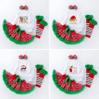 Polyester and Cotton Christmas costume Baby Clothes Set christmas design sock & headband & skirt & top printed PC