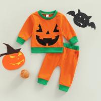 Cotton Boy Clothing Set Halloween Design & two piece Pants & top printed orange Set