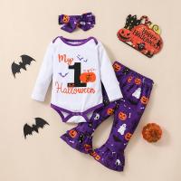 Cotton Baby Clothes Set three piece Hair Band & Pants & teddy printed purple Set