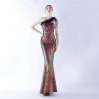 Sequin & Polyester Slim & Mermaid Long Evening Dress & One Shoulder patchwork PC