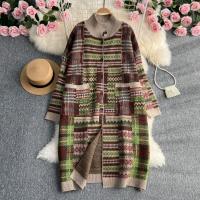 Knitted Women Long Cardigan mid-long style & loose brown : PC