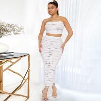 Polyester Slim Two-Piece Dress Set midriff-baring & two piece & tube white Set
