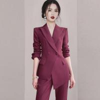 Polyester Waist-controlled Women Business Pant Suit & two piece Pants & top Set