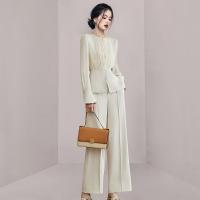 Polyester Waist-controlled Women Casual Set & two piece Pants & top Apricot Set
