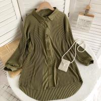 Mixed Fabric Soft Women Long Sleeve Shirt mid-long style & loose Solid : PC