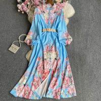 Polyester Waist-controlled & Soft & long style One-piece Dress slimming printed floral : PC