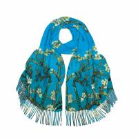 Polyester Multifunction & Tassels Women Scarf thicken & sun protection & thermal printed floral blue PC