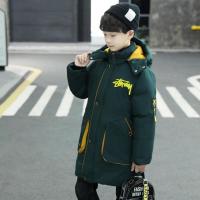 Polyester Boy Parkas mid-long style & thicken & with detachable hat & thermal printed letter PC
