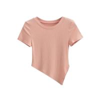 Cotton Slim Women Short Sleeve T-Shirts irregular patchwork Solid PC