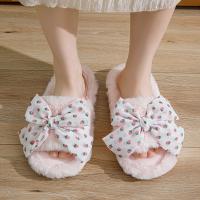 Plush & PVC Fluffy slippers hardwearing & thermal bowknot pattern Pair