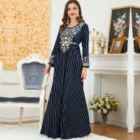 Pleuche Waist-controlled & Soft Middle Eastern Islamic Muslim Dress & floor-length striped blue PC
