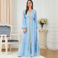 Chiffon Soft & front slit Middle Eastern Islamic Muslim Dress & loose Solid blue PC