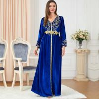 Pleuche long style & front slit Middle Eastern Islamic Muslim Dress slimming Solid blue PC