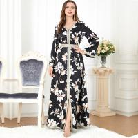 Polyester long style & front slit Middle Eastern Islamic Muslim Dress slimming printed floral black PC