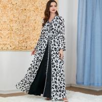 Polyester Soft Middle Eastern Islamic Muslim Dress slimming & two piece & floor-length printed leopard white PC