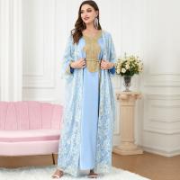 Polyester Nahöstliche islamische Musilm Kleid, Solide, Blau,  Festgelegt