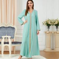 Polyester Soft Middle Eastern Islamic Muslim Dress & floor-length & breathable Solid green PC