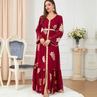 Polyester Soft & front slit Middle Eastern Islamic Muslim Dress & floor-length thermoprint floral red PC
