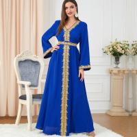 Polyester Soft Middle Eastern Islamic Muslim Dress double layer & floor-length Solid blue PC