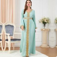 Polyester Waist-controlled & Soft Middle Eastern Islamic Muslim Dress & breathable Solid green PC