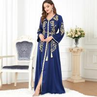 Polyester Straight Middle Eastern Islamic Muslim Dress slimming Solid blue PC