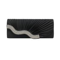 Satin & Polyester Pleat Clutch Bag with chain & with rhinestone Solid PC