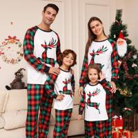 Polyester Parent-child Sleepwear christmas design & loose printed antler pattern green Set