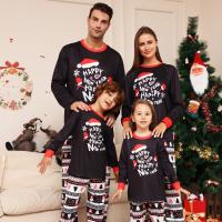 Polyester Parent-child Sleepwear christmas design & loose printed letter black Set