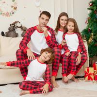 Polyester Vêtements de nuit parent-enfant Imprimé Plaid Rouge Ensemble