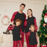 Polyester Parent-child Sleepwear christmas design & loose printed plaid red Set