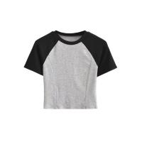 Cotton Slim Women Short Sleeve T-Shirts midriff-baring patchwork PC