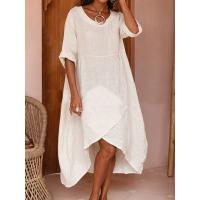 Cotton One-piece Dress irregular & mid-long style Solid PC
