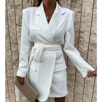 Polyester One-piece Dress mid-long style & with belt Solid PC