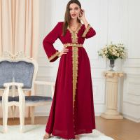 Polyester Waist-controlled Middle Eastern Islamic Muslim Dress & floor-length & loose Solid red PC