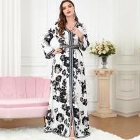 Polyester Soft & front slit Middle Eastern Islamic Muslim Dress slimming printed floral white PC